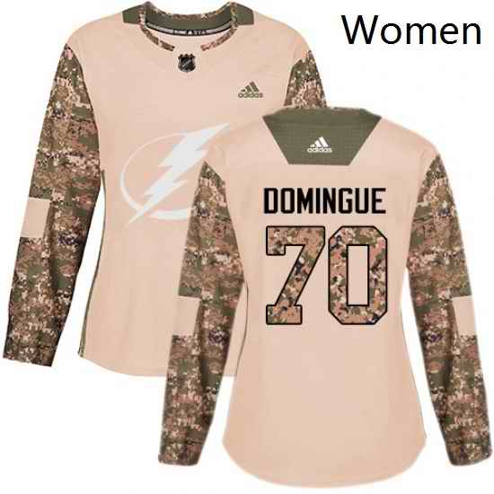 Womens Adidas Tampa Bay Lightning 70 Louis Domingue Authentic Camo Veterans Day Practice NHL Jersey